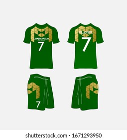Soccer Jersey and Football Kit Presentation Mockup Template, Front and Back View Including Sportswear Uniform, Shorts and Socks and it is Fully Customization Isolated on White Background.