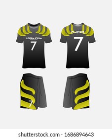 Soccer Jersey and Football Kit Presentation Mockup Template, Front and Back View Including Sportswear Uniform, Shorts and Socks and it is Fully Customization Isolated on White Background