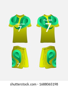 Soccer Jersey and Football Kit Presentation Mockup Template, Front and Back View Including Sportswear Uniform, Shorts and Socks and it is Fully Customization Isolated on White Background