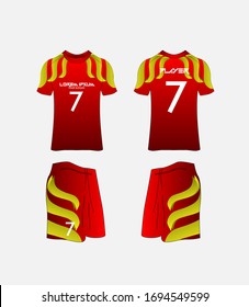 Soccer Jersey and Football Kit Presentation Mockup Template, Front and Back View Including Sportswear Uniform, Shorts and Socks and it is Fully Customization Isolated on White Background