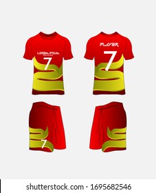 Soccer Jersey and Football Kit Presentation Mockup Template, Front and Back View Including Sportswear Uniform, Shorts and is Fully Customization Isolated on White Background