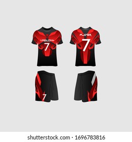 Soccer Jersey and Football Kit Presentation Mockup Template, Front and Back View Including Sportswear Uniform, Shorts and Socks and it is Fully Customization Isolated on White Background