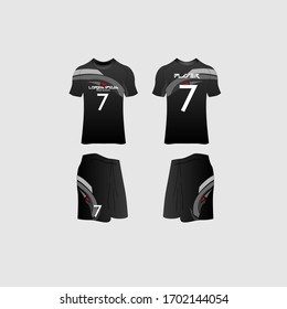 Soccer Jersey and Football Kit Presentation Mockup Template, Front and Back View Including Sportswear Uniform, Shorts and Socks and it is Fully Customization Isolated on White Background