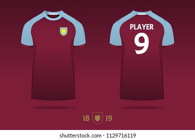Soccer jersey, football kit, t-shirt sport  template design for for English football club. Football t-shirt mock up. Front and back view soccer uniform. Minimal logo design. Vector Illustration.