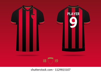 Soccer jersey, football kit, t-shirt sport  template design for for English football club. Football t-shirt mock up. Front and back view soccer uniform. Minimal logo design. Vector Illustration.