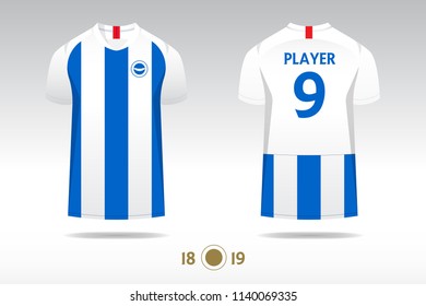 Soccer jersey or football kit, t-shirt sport  template design for football club. Football t-shirt mock up. Front and back view soccer uniform. Vector Illustration.