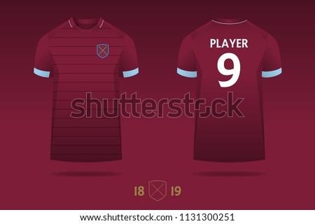 Soccer jersey, football kit, t-shirt sport  template design for English football club. Football t-shirt mock up. Front and back view soccer uniform. Minimal logo design. Vector Illustration.