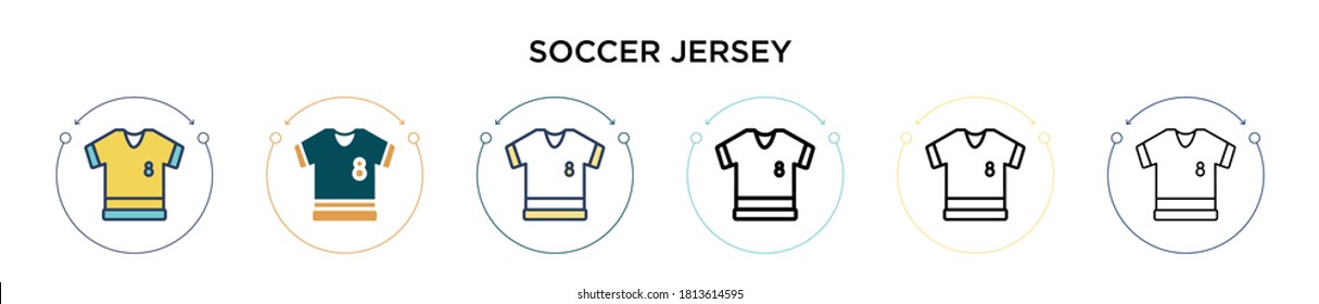 Icono de la camiseta de fútbol con estilo relleno, delgado, contorno y trazo. Ilustración vectorial de dos iconos vectores de jersey de fútbol de color y negro se puede utilizar para móviles, ui, web