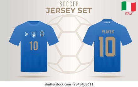 Soccer jersey for Italy national team with front and back view