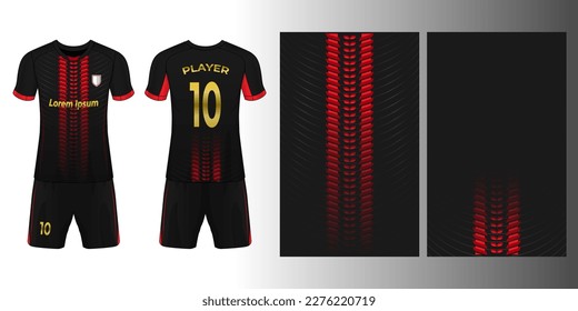 Soccer jersey mockup black and red color for football club. with texture design front and back view.