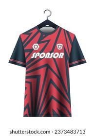 Soccer jersey mockup for football club. Vector sublimation sports apparel design. Uniform front view templates football jersey. Jersey design ideas.