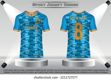 Soccer jersey mockup football jersey design on the podium sublimation sport t shirt design collection for racing, cycling, gaming, motocross
