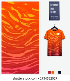 Soccer jersey pattern design. Abstract pattern on orange background for soccer kit, football kit, bicycle, e-sport, basketball, t-shirt mockup template. Fabric pattern. Sport background. Vector.