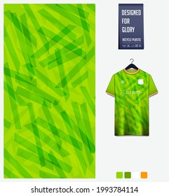 Soccer jersey pattern design. Abstract pattern on green background for soccer kit, football kit, bicycle, e-sport, basketball, t-shirt mockup template. Fabric pattern. Sport background. Vector.