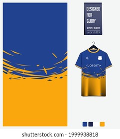 Soccer jersey pattern design. Abstract pattern on yellow blue background for soccer kit, football kit, bicycle, e-sport, basketball, t-shirt mockup template. Fabric pattern. Sport background. Vector.