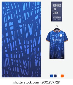 Soccer jersey pattern design. Abstract pattern on blue background for soccer kit, football kit, bicycle, e-sport, basketball, t-shirt mockup template. Fabric pattern. Sport background. Vector.
