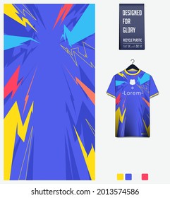 Soccer jersey pattern design. Abstract pattern on colorful background for soccer kit, football kit, bicycle, e-sport, basketball, t-shirt mockup template. Fabric pattern. Sport background. Vector.