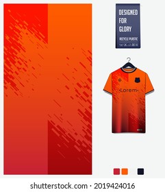 Soccer jersey pattern design. Abstract pattern on orange background for soccer kit, football kit, bicycle, e-sport, basketball, t-shirt mockup template. Fabric pattern. Abstract background. Vector.