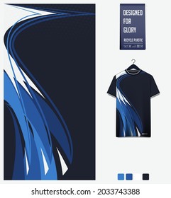 Soccer jersey pattern design. Abstract pattern on blue background for soccer kit, football kit, bicycle, e-sport, basketball, t-shirt mockup template. Fabric pattern. Abstract background. Vector.