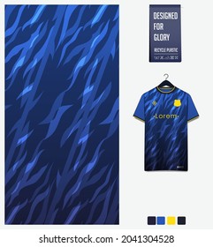 Soccer jersey pattern design. Abstract pattern on blue background for soccer kit, football kit, bicycle, e-sport, basketball, t-shirt mockup template. Fabric pattern. Abstract background. Vector.