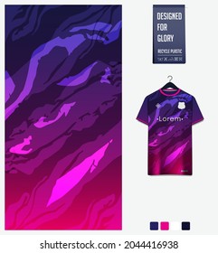 Soccer jersey pattern design. Abstract pattern on violet background for soccer kit, football kit, bicycle, e-sport, basketball, t-shirt mockup template. Fabric pattern. Abstract background. Vector.