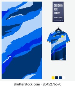 Soccer jersey pattern design. Abstract pattern on blue background for soccer kit, football kit, bicycle, e-sport, basketball, t-shirt mockup template. Fabric pattern. Abstract background. Vector.