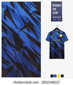 Soccer jersey pattern design. Abstract pattern on blue background for soccer kit, football kit, bicycle, e-sport, basketball, t-shirt mockup template. Fabric pattern. Abstract background. Vector.