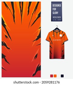 Soccer jersey pattern design. Abstract pattern on orange background for soccer kit, football kit, bicycle, e-sport, basketball, t-shirt mockup template. Fabric pattern. Abstract background. Vector.