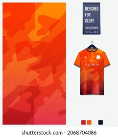 Soccer jersey pattern design. Abstract pattern on orange background for soccer kit, football kit, bicycle, e-sport, basketball, t-shirt mockup template. Fabric pattern. Abstract background. Vector.