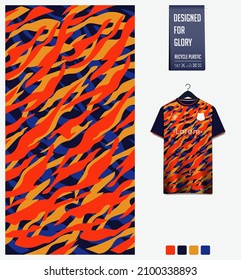 Soccer jersey pattern design. Abstract pattern on blue background for soccer kit, football kit, bicycle, e-sport, basketball, t-shirt mockup template. Fabric pattern. Abstract background. Vector.
