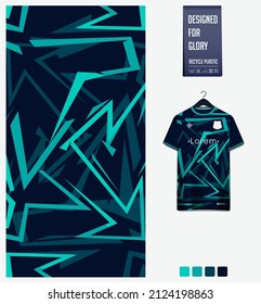 Soccer jersey pattern design. Abstract pattern on green background for soccer kit, football kit, bicycle, e-sport, basketball, t-shirt mockup template. Fabric pattern. Abstract background. Vector.