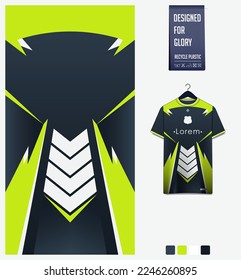 Soccer jersey pattern design. Abstract pattern on green background for soccer kit, football kit, bicycle, e-sport, basketball, t shirt mockup template. Fabric pattern. Abstract background. Vector.