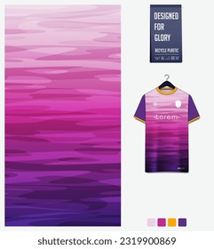 Diseño de patrones de jersey de fútbol. Patrón abstracto sobre el fondo morado para el equipo de fútbol, equipo de fútbol, bicicleta, e-sport, baloncesto, plantilla de maqueta de camisetas. Patrón de tejido. Antecedentes abstractos. Vector.