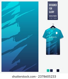 Soccer jersey pattern design. Abstract pattern on blue background for soccer kit, football kit, cycling, e-sport, basketball, t shirt mockup template. Fabric pattern. Abstract background. Vector.