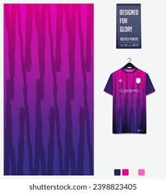 Soccer jersey pattern design. Abstract pattern on violet background for soccer kit, football kit, cycling, e-sport, basketball, t shirt mockup template. Fabric pattern. Abstract background. Vector.