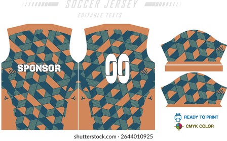Design de padrão de camisa de futebol. Padrão abstrato no fundo azul para o kit de futebol, kit de futebol, bicicleta, e-sport, basquete, modelo de t-shirt mockup. Padrão de tecido. Resumo.