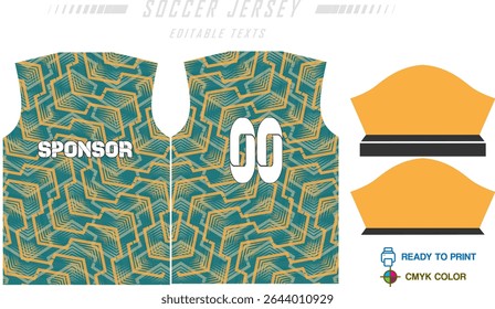 Design de padrão de camisa de futebol. Padrão abstrato no fundo azul para o kit de futebol, kit de futebol, bicicleta, e-sport, basquete, modelo de t-shirt mockup. Padrão de tecido. Resumo.
