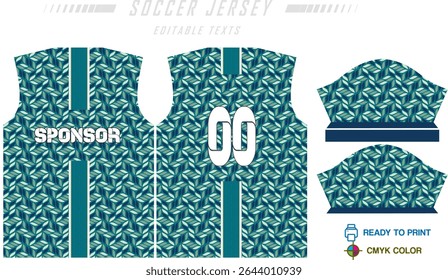 Design de padrão de camisa de futebol. Padrão abstrato no fundo azul para o kit de futebol, kit de futebol, bicicleta, e-sport, basquete, modelo de t-shirt mockup. Padrão de tecido. Resumo.