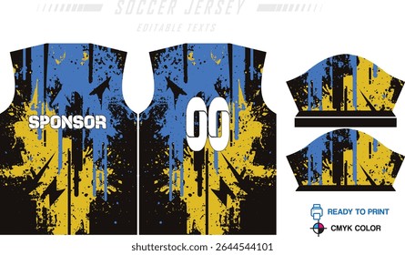 Design de padrão de camisa de futebol. Padrão abstrato no fundo azul para o kit de futebol, kit de futebol, bicicleta, e-sport, basquete, modelo de t-shirt mockup. Padrão de tecido. Resumo.
