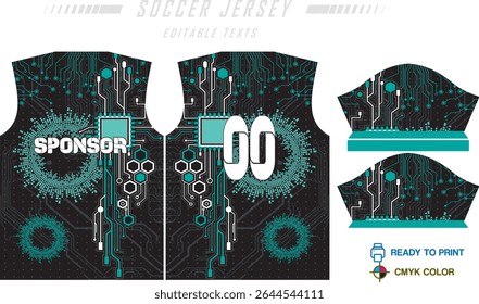 Design de padrão de camisa de futebol. Padrão abstrato no fundo azul para o kit de futebol, kit de futebol, bicicleta, e-sport, basquete, modelo de t-shirt mockup. Padrão de tecido. Resumo.
