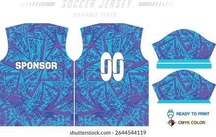 Design de padrão de camisa de futebol. Padrão abstrato no fundo azul para o kit de futebol, kit de futebol, bicicleta, e-sport, basquete, modelo de t-shirt mockup. Padrão de tecido. Resumo.