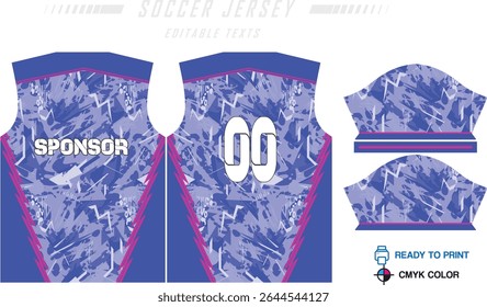 Design de padrão de camisa de futebol. Padrão abstrato no fundo azul para o kit de futebol, kit de futebol, bicicleta, e-sport, basquete, modelo de t-shirt mockup. Padrão de tecido. Resumo.