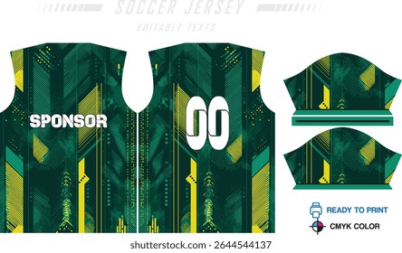Design de padrão de camisa de futebol. Padrão abstrato no fundo azul para o kit de futebol, kit de futebol, bicicleta, e-sport, basquete, modelo de t-shirt mockup. Padrão de tecido. Resumo.