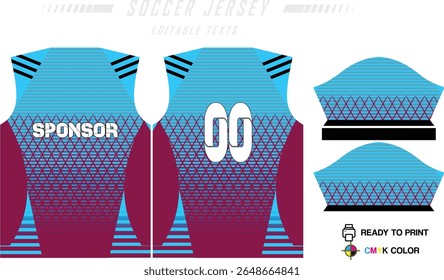 Soccer jersey pattern design. Abstract pattern on blue background for soccer kit, football kit, bicycle, e-sport, basketball, t-shirt mockup template. Fabric pattern. Abstract background.