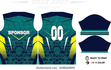 Soccer jersey pattern design. Abstract pattern on blue background for soccer kit, football kit, bicycle, e-sport, basketball, t-shirt mockup template. Fabric pattern. Abstract background.