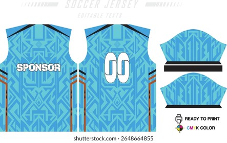 Soccer jersey pattern design. Abstract pattern on blue background for soccer kit, football kit, bicycle, e-sport, basketball, t-shirt mockup template. Fabric pattern. Abstract background.