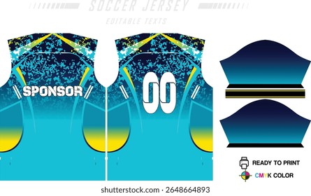 Soccer jersey pattern design. Abstract pattern on blue background for soccer kit, football kit, bicycle, e-sport, basketball, t-shirt mockup template. Fabric pattern. Abstract background.