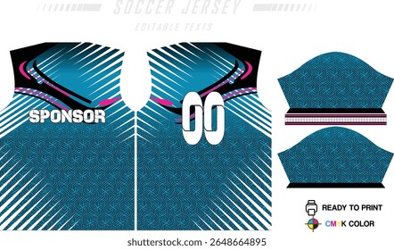 Soccer jersey pattern design. Abstract pattern on blue background for soccer kit, football kit, bicycle, e-sport, basketball, t-shirt mockup template. Fabric pattern. Abstract background.