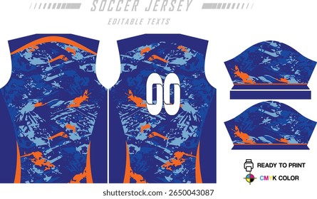 Soccer jersey pattern design. Abstract pattern on blue background for soccer kit, football kit, bicycle, e-sport, basketball, t-shirt mockup template. Fabric pattern. Abstract background.