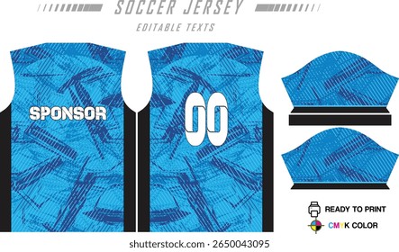 Design de padrão de camisa de futebol. Padrão abstrato no fundo azul para o kit de futebol, kit de futebol, bicicleta, e-sport, basquete, modelo de t-shirt mockup. Padrão de tecido. Resumo.